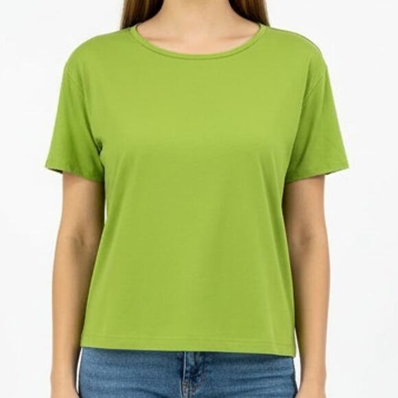 00s ELLEN TRACY Green Cotton Short Sleeve Top T-Shirt - Picture 1 of 7